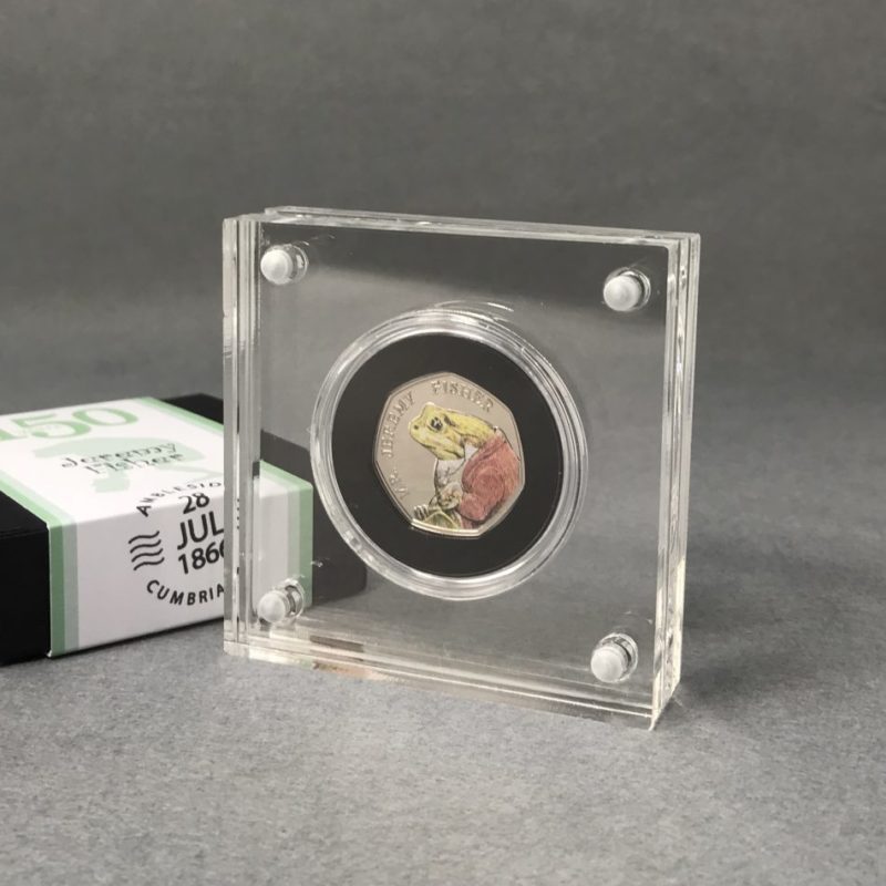 Jeremy Fisher BU 50p Coin 2017 Beatrix Potter, Silver Proof Style Display