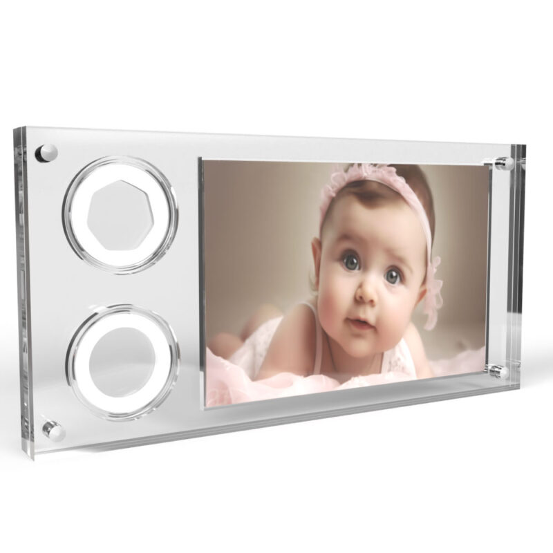 Photo of smiling baby in clear frame