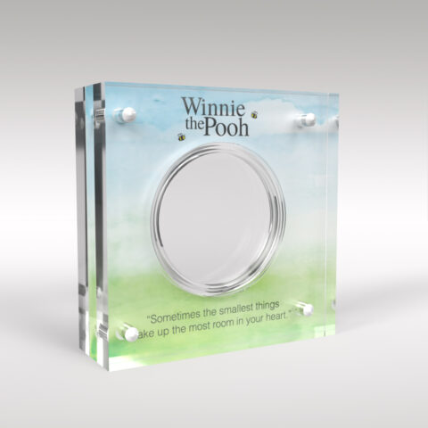 Winnie the Pooh Five Pound Coin Watercolour Print Acrylic Coin Display Holder