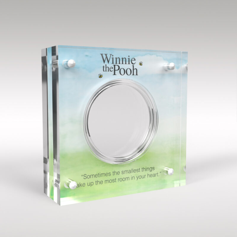 Winnie the Pooh Five Pound Coin Watercolour Print Acrylic Coin Display Holder