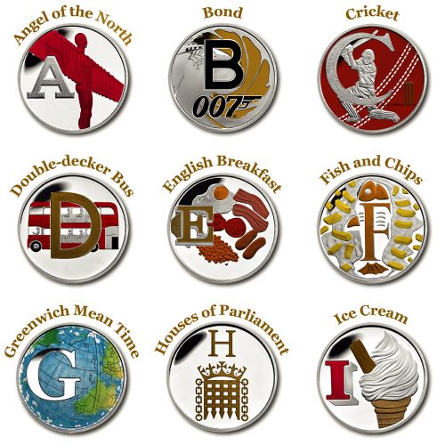 A-Z 10p Coin Coloured Decal Stickers Metallic Look
