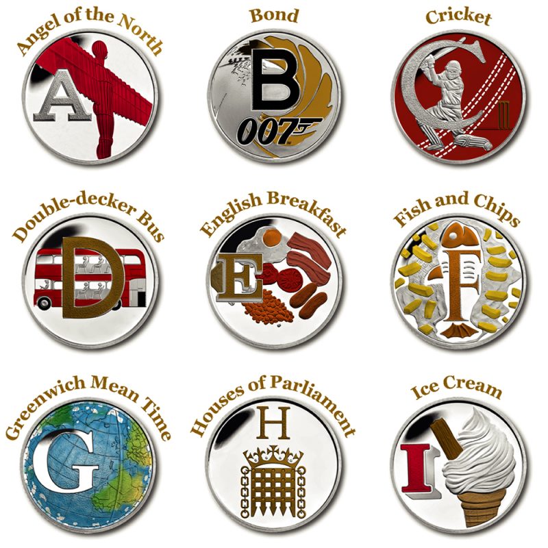 A-Z 10p Coin Coloured Decal Stickers Metallic Look
