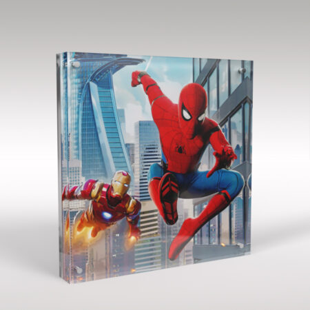 Spiderman and Ironman Acrylic Art Display Block