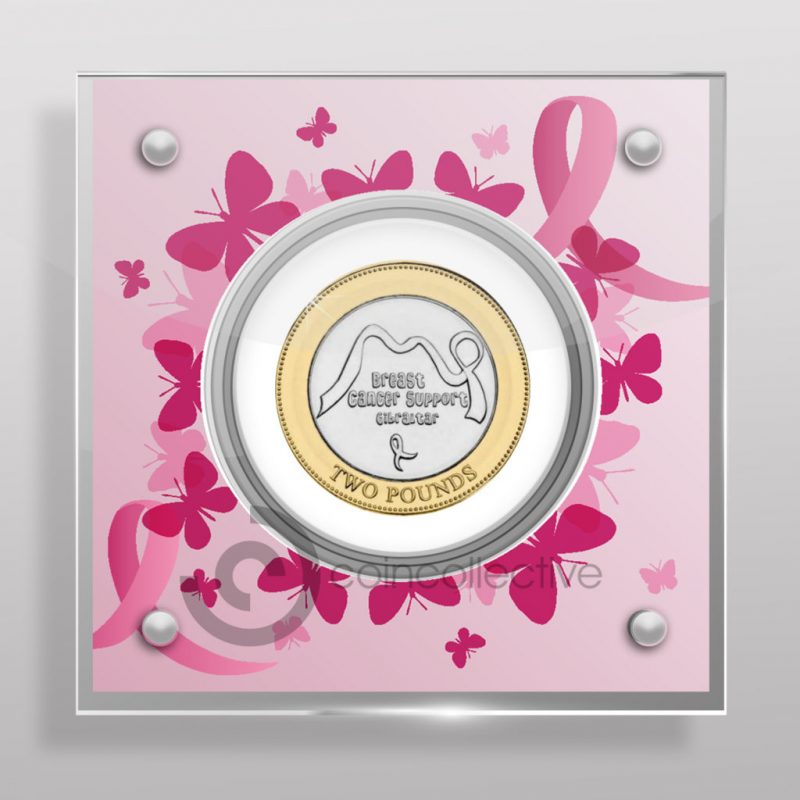 Acrylic Coin Display for the Gibraltar 2 pounds 2019 - breast cancer awareness