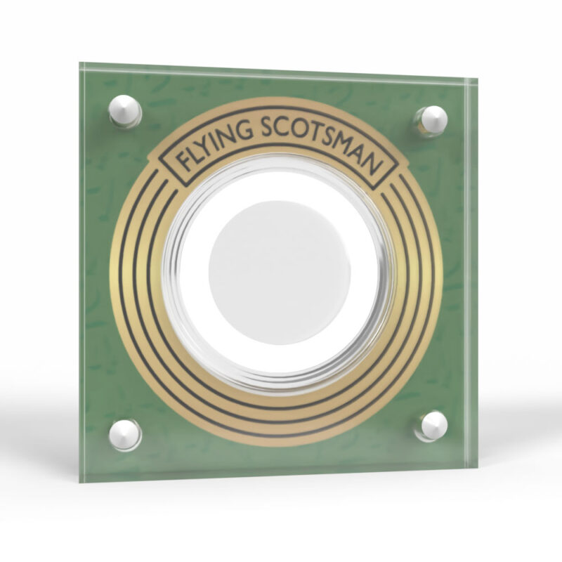 Commemorative Flying Scotsman plaque with a central circle.