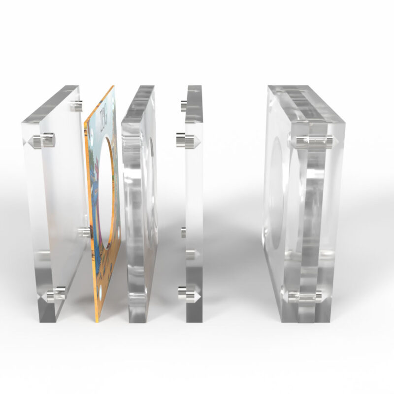 Three clear plastic cardholders with a card inside.