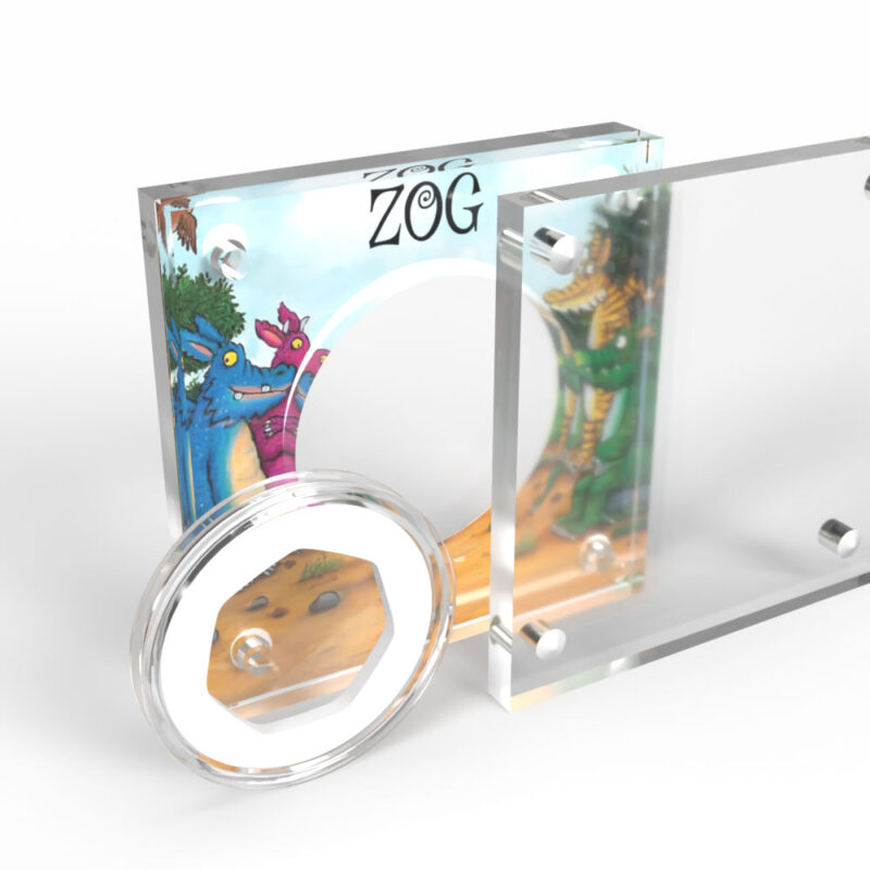 Zog artwork displayed in acrylic frame.