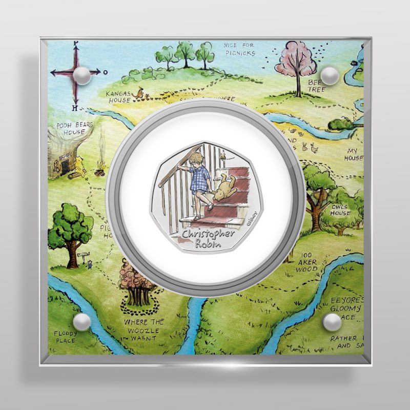 Christopher Robin 50p Royal Mint Coin BU Coloured Decal Display