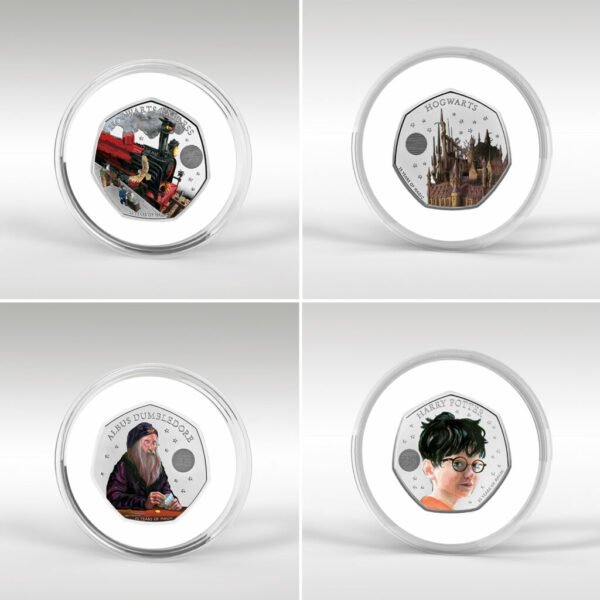 Harry Potter 4 Coin 50p Coin Collection Coloured Decal BU