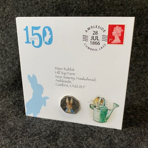 Peter Rabbit 2016 50p Coloured Decal Coin + Stamp Cover, Beatrix Potter Collection