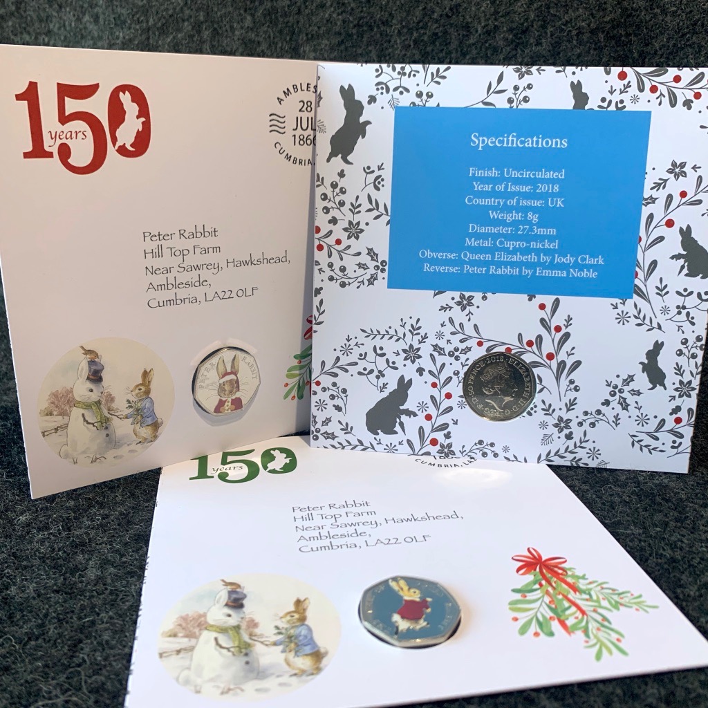 2017 Complete Beatrix Potter coin collection 50p UNcirculated Christmas Sticker