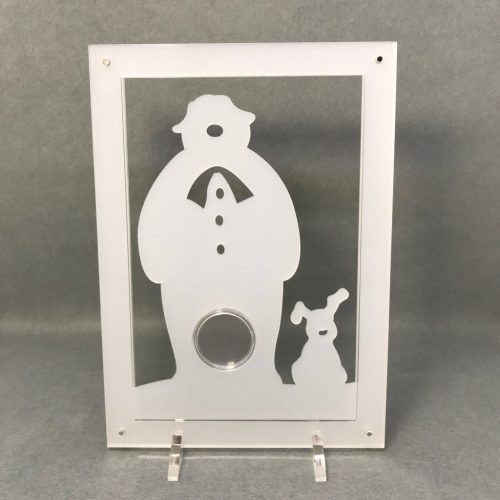 Snowman and Snowdog 50p Coin Display, Acrylic Coin Stand. For Isle of Man Christmas Coin