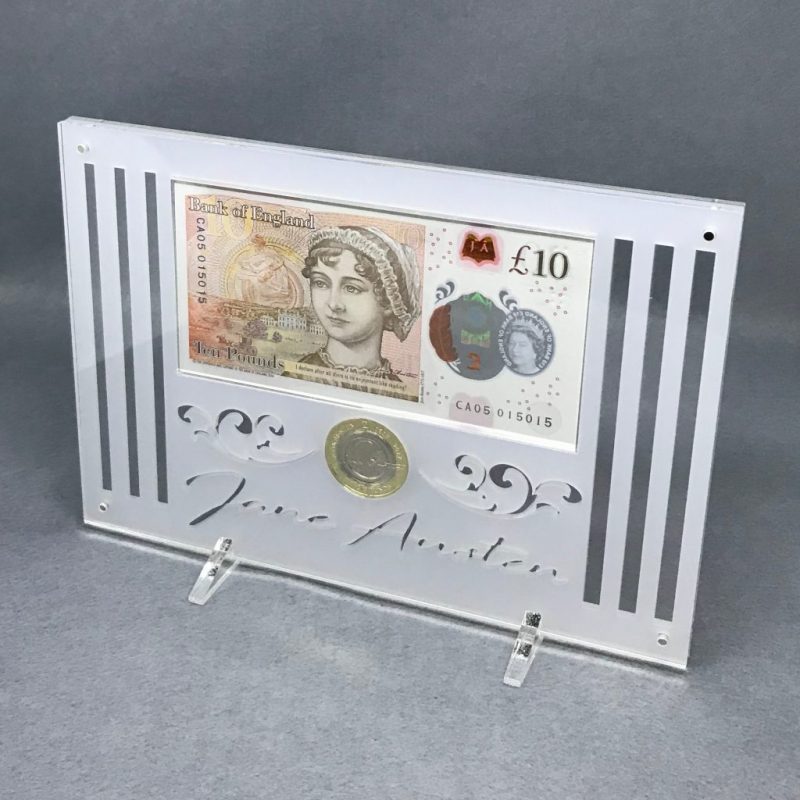Jane Austen £10 note and £2 coin in Stunning Perspex Display - Image 2