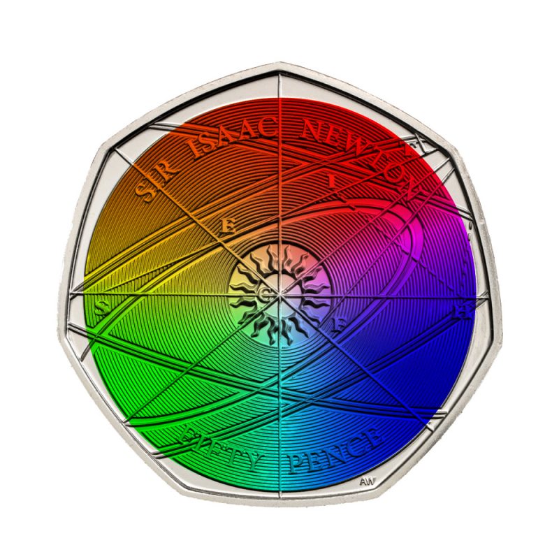 Sir Isaac Newton 50P Coin Uncirculated Coloured Decal - Image 2