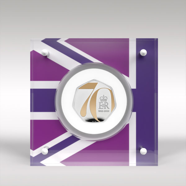 Royal Mint Platinum Jubilee 2022 50p Coin and Display Case Lilac Union Jack