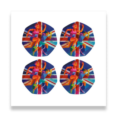 Colourful athletes with Union Jack background