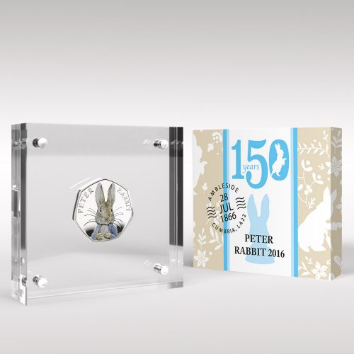 Peter Rabbit 50p Coin 2016 Beatrix Potter, Silver Proof Style Display