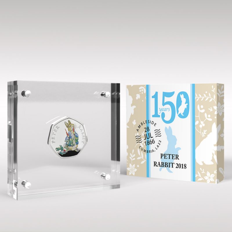 Peter Rabbit 2018 50p Coin Beatrix Potter, Silver Proof Style Display