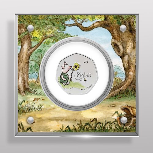 Piglet 50p Royal Mint Coin BU Coloured Decal Display
