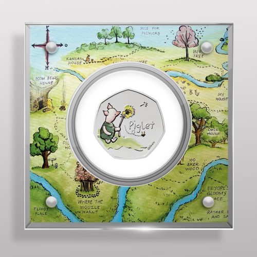 Piglet 50p Royal Mint Coin BU Coloured Decal Display