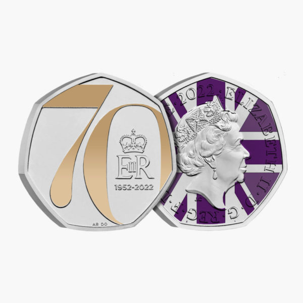 The Platinum Jubilee UK 50p Coin 2022 Gold Lilac Union Jack Uncirculated