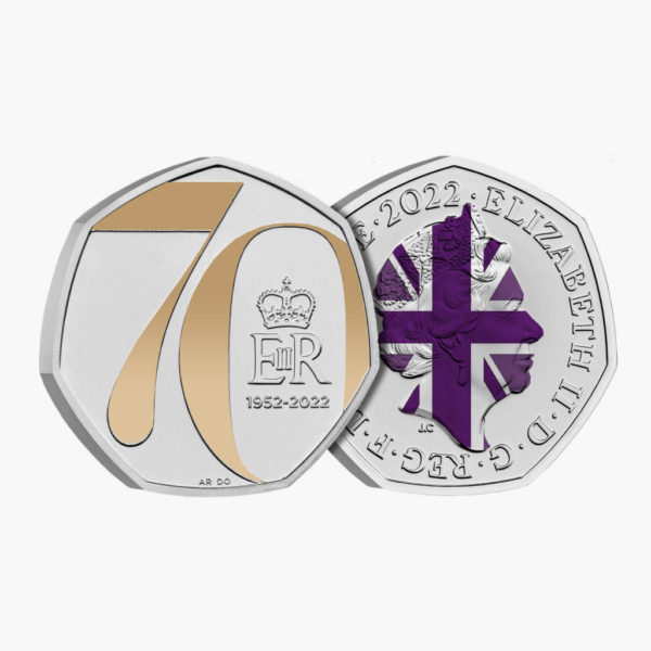 The Platinum Jubilee UK 50p Coin 2022 Gold Lilac Uncirculated