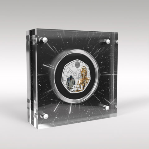 R2D2 C3PO Star Wars 50p Royal Mint 2023 Coloured Decal BU Coin 1 Print Display