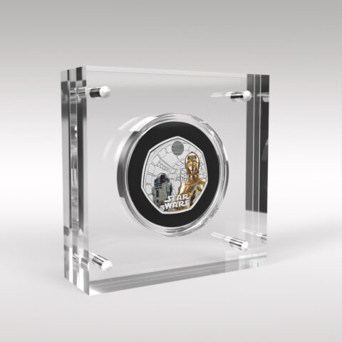R2D2 C3PO Star Wars 50p Royal Mint 2023 Coloured Decal BU Coin 1 Display