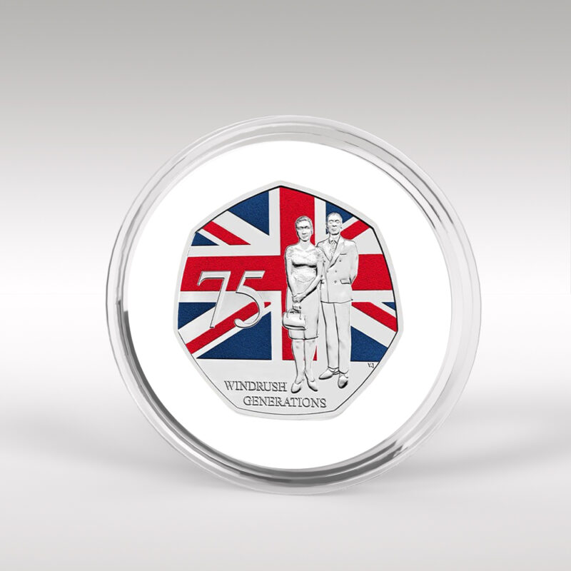 75 Years Windrush Royal Mint 2023 50p Coin Coloured Coin Decal