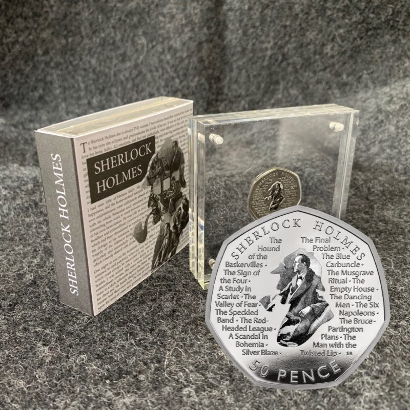 Sherlock Holmes 50p Grey Decal Detail Uncirculated in Perspex Display