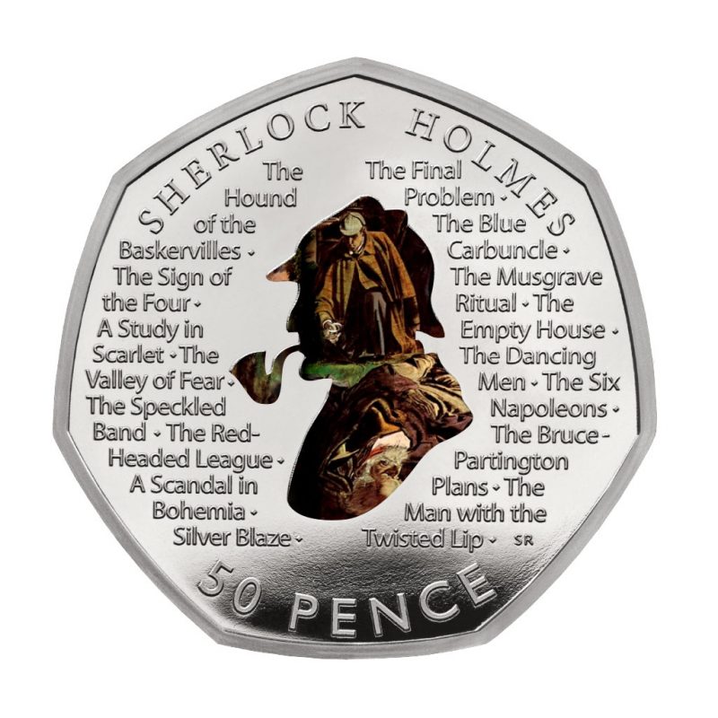 Sherlock Holmes 50p Coloured Decal Detail Uncirculated in Perspex Display - Image 2