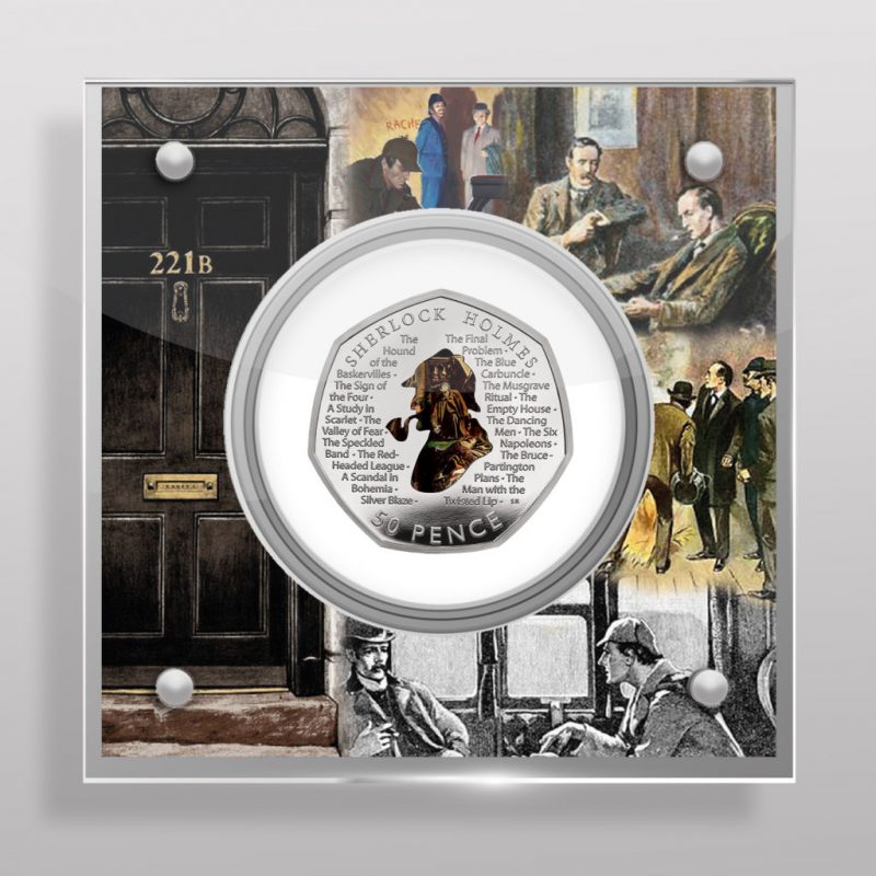 Sherlock Holmes 50p Coloured Decal Uncirculated Perspex Display