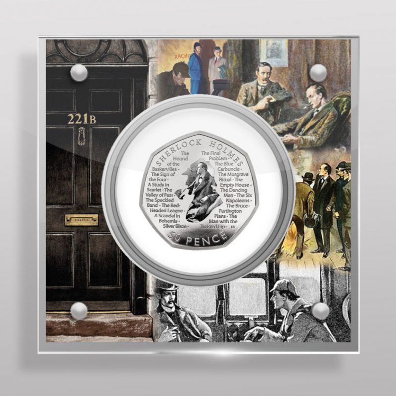 Sherlock Holmes 50p Grey Decal Uncirculated Perspex Display