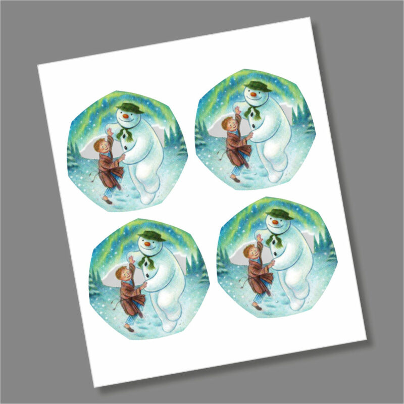 4 x The Snowman and James 2023 50p Coin Decal/Sticker Full Face