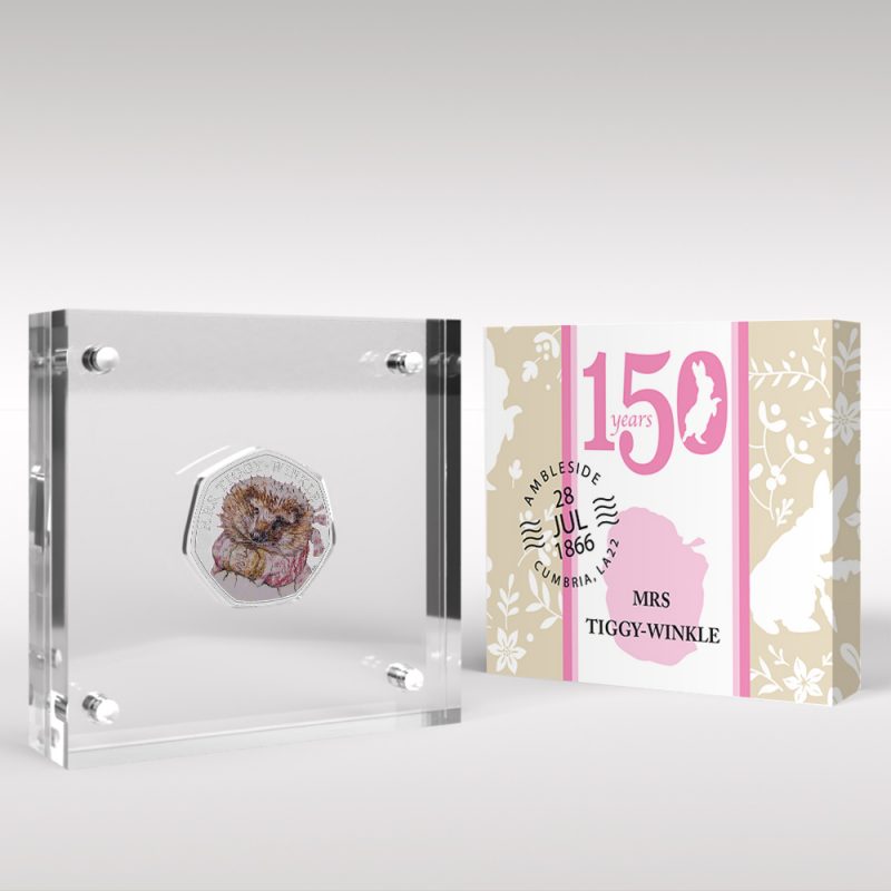 Mrs Tiggywinkle 50p Coin Beatrix Potter, Silver Proof Style Display