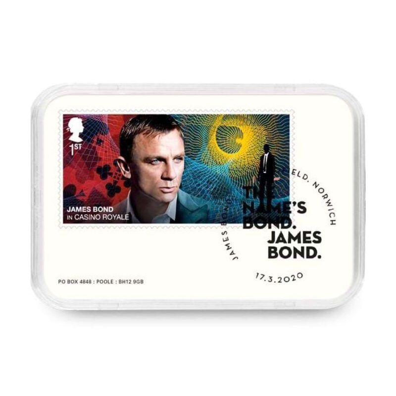 James Bond stamp featuring Casino Royale scene.