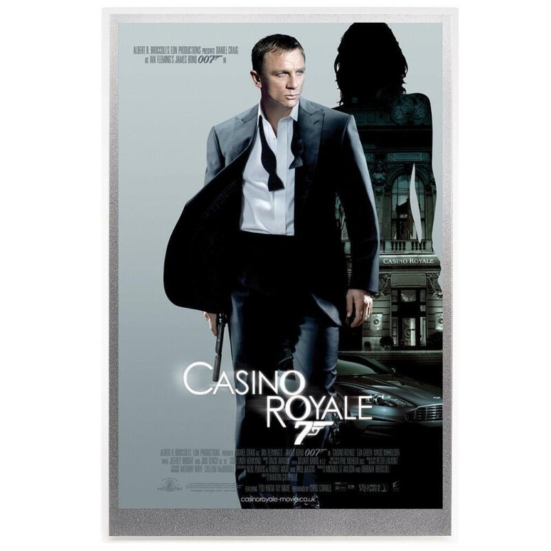 Casino Royale film poster with tuxedo-clad man.