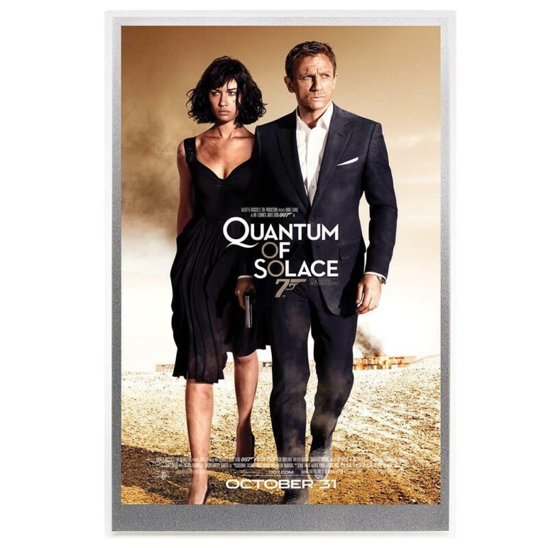 Quantum of Solace movie poster with two characters.